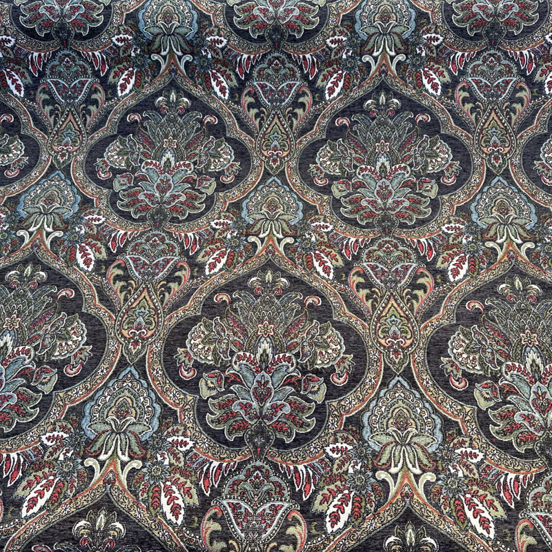 Swavelle Elowen Chenille Fabric - Dark Multi Damask, 58" Width (By The Yard)