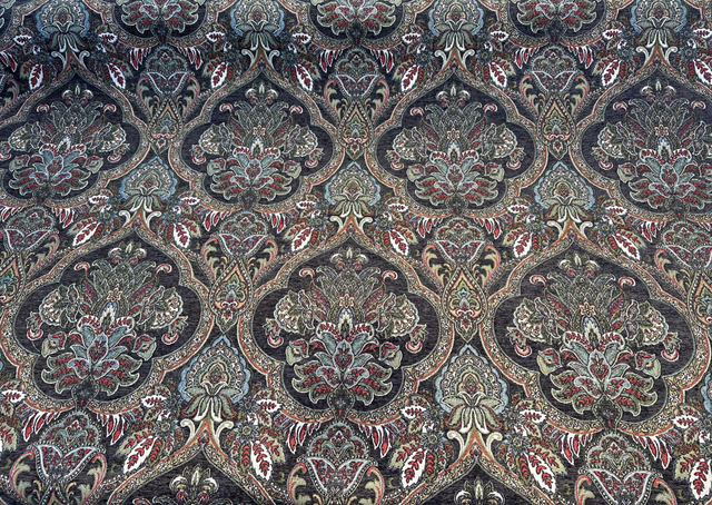 Swavelle Elowen Chenille Fabric - Dark Multi Damask, 58" Width (By The Yard)