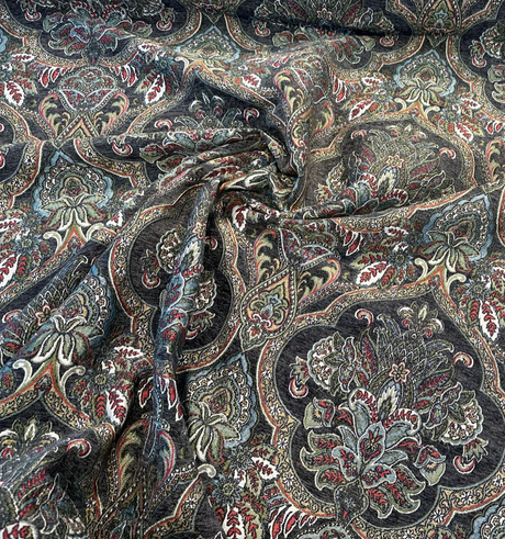 Swavelle Elowen Chenille Fabric - Dark Multi Damask, 58" Width (By The Yard)