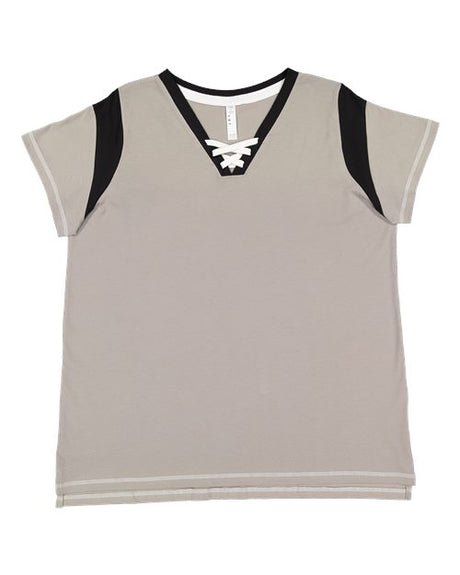 LAT Women's Curvy Lace-Up Fine Jersey Tee