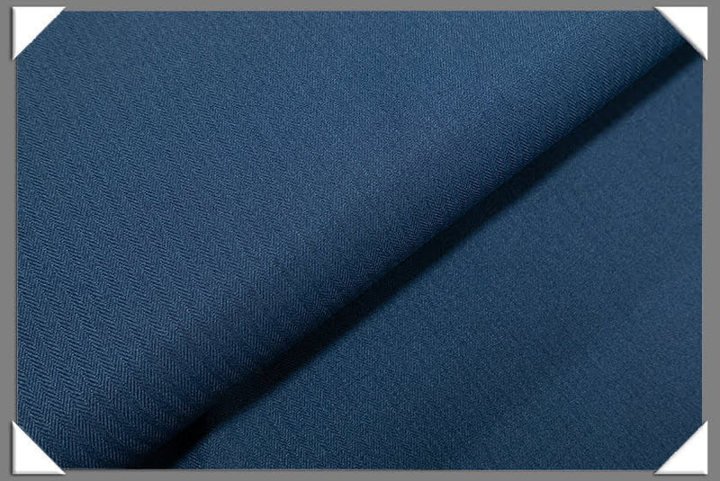 Blue Vegan Herringbone Polyester Fabric - Blue Herringbone, 60" Width (1 Yard)