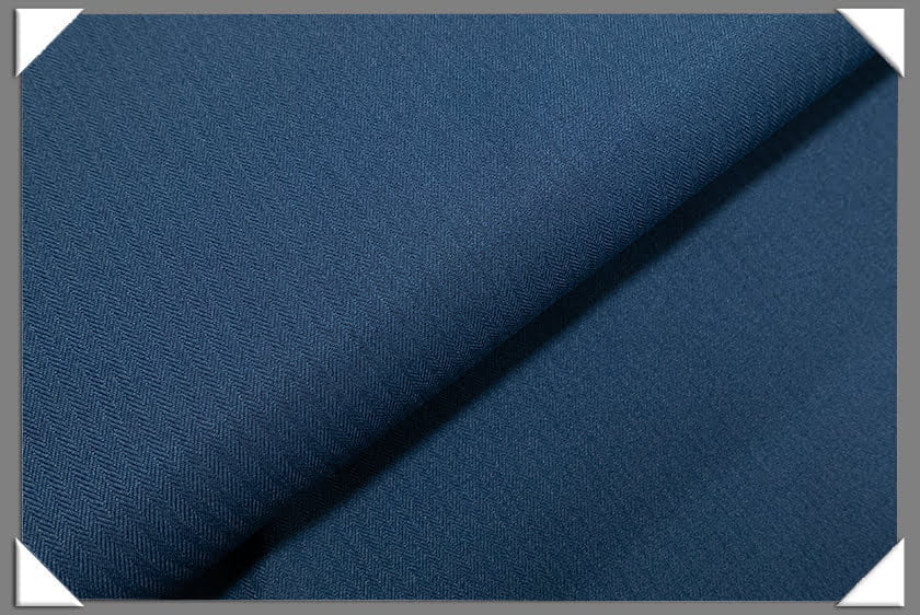 Blue Vegan Herringbone Polyester Fabric - Blue Herringbone, 60" Width (1 Yard)