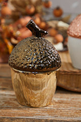Large Ceramic Metallic Acorn Container Brown Copper Decorative Home Accent