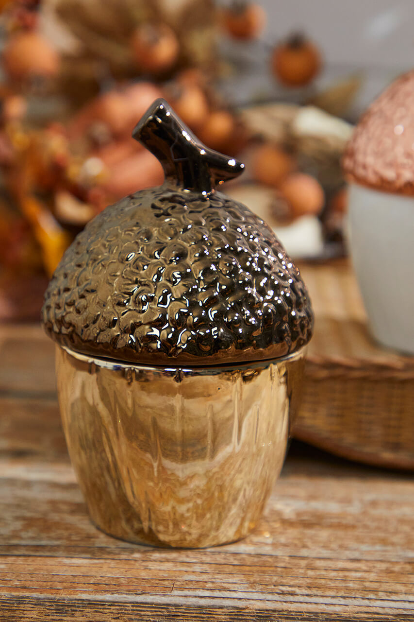 Large Top Ceramic Metallic Acorn Container