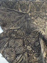 Iradessa Slate Chenille Fabric - Charcoal Background With Golden Ivory Damask, 58" Width (1 Yard)