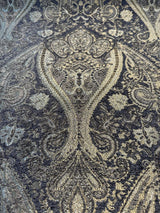 Iradessa Slate Chenille Fabric - Charcoal Background With Golden Ivory Damask, 58" Width (1 Yard)