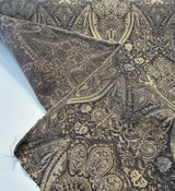 Iradessa Slate Chenille Fabric - Charcoal Background With Golden Ivory Damask, 58" Width (1 Yard)