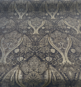 Iradessa Slate Chenille Fabric - Charcoal Background With Golden Ivory Damask, 58" Width (1 Yard)