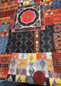 Suzani Bohemian Patchwork Velvet Fabric - Baltic, Antique Gold, Rouge, Onyx Black, Peach, Spring Green, Soft White, 56" Width (By The Yard)