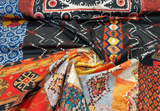 Suzani Bohemian Patchwork Velvet Fabric - Baltic, Antique Gold, Rouge, Onyx Black, Peach, Spring Green, Soft White, 56" Width (By The Yard)