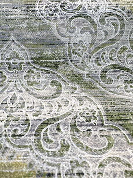 Regis Green Damask Emblem Velvet Fabric - Green Damask Medallion, 56" Width (By The Yard)