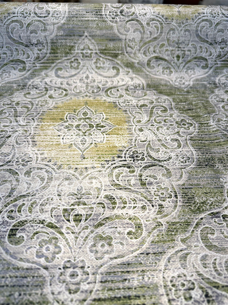 Regis Green Damask Emblem Velvet Fabric - Green Damask Medallion, 56" Width (By The Yard)