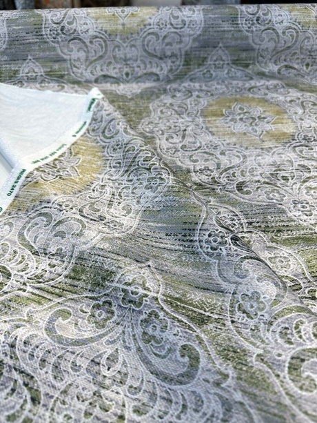 Regis Green Damask Emblem Velvet Fabric - Green Damask Medallion, 56" Width (By The Yard)