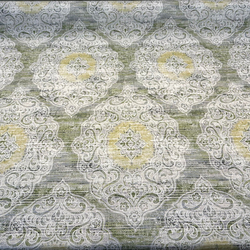 Regis Green Damask Emblem Velvet Fabric - Green Damask Medallion, 56" Width (By The Yard)