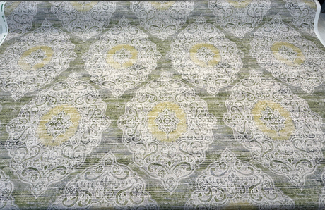 Regis Green Damask Emblem Velvet Fabric - Green Damask Medallion, 56" Width (By The Yard)