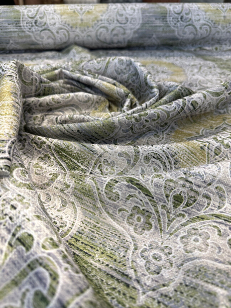 Regis Green Damask Emblem Velvet Fabric - Green Damask Medallion, 56" Width (By The Yard)