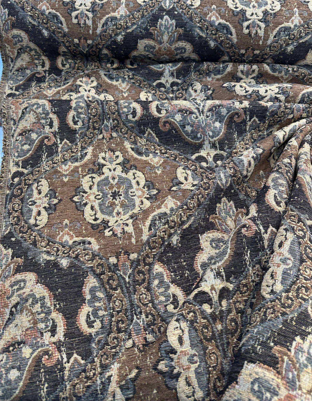 Abia Latex Backed Chocolate Chenille Fabric - Chocolate, Tapestry, 13" Repeat Width, 12.75" Repeat Height (By The Yard)