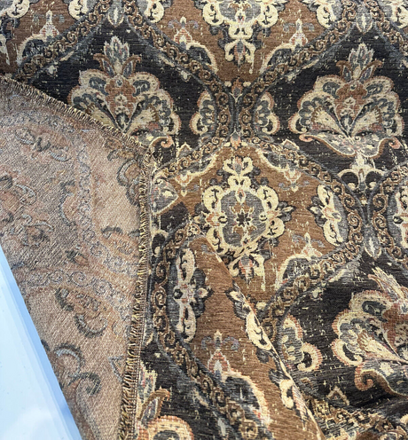 Abia Latex Backed Chocolate Chenille Fabric - Chocolate, Tapestry, 13" Repeat Width, 12.75" Repeat Height (By The Yard)