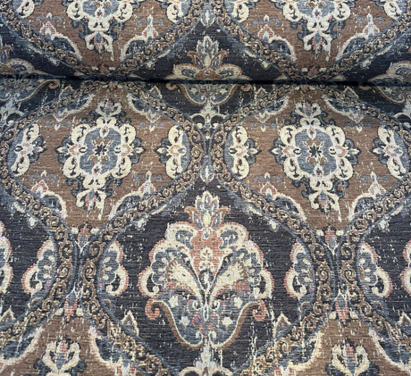 Abia Latex Backed Chocolate Chenille Fabric - Chocolate, Tapestry, 13" Repeat Width, 12.75" Repeat Height (By The Yard)