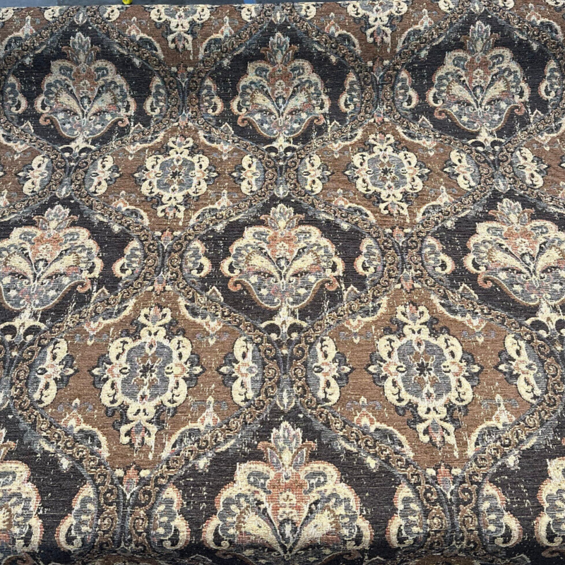 Abia Latex Backed Chocolate Chenille Fabric - Chocolate, Tapestry, 13" Repeat Width, 12.75" Repeat Height (By The Yard)