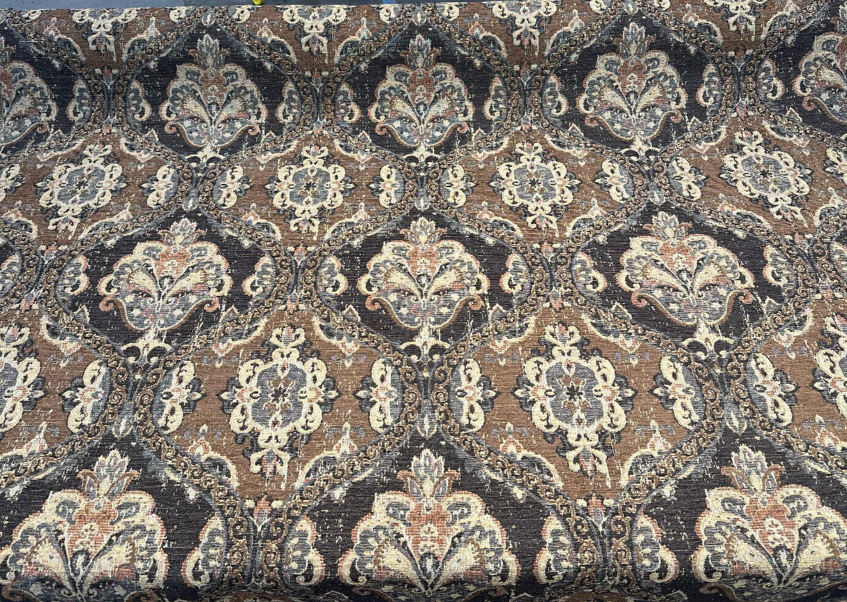 Abia Latex Backed Chocolate Chenille Fabric - Chocolate, Tapestry, 13" Repeat Width, 12.75" Repeat Height (By The Yard)