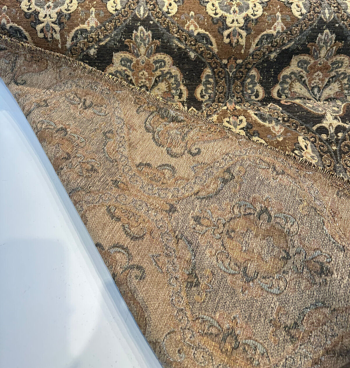 Abia Latex Backed Chocolate Chenille Fabric - Chocolate, Tapestry, 13" Repeat Width, 12.75" Repeat Height (By The Yard)