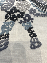 Elephant Stitch Make Your Mark Embroidered Cotton Fabric - White With Blue And Gray Elephant Motif, 19" Vertical Repeat, 13.5" Horizontal Repeat (1 Yard)