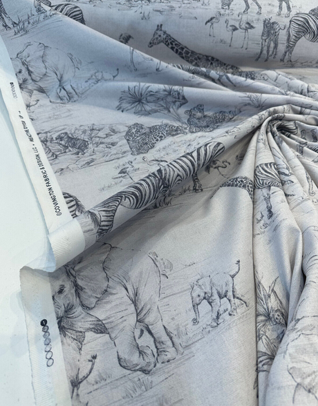 Covington Jungle Love Graphite Drapery Upholstery Fabric - Graphite, Animal Print, 54" Width (1 Yard)
