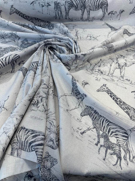 Covington Jungle Love Graphite Drapery Upholstery Fabric - Graphite, Animal Print, 54" Width (1 Yard)
