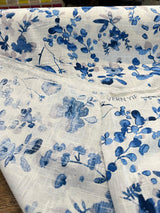 Trend Vern Blue Floral D3367 Linen Cotton Fabric - Aqua/Citrine Floral, 54" Width (By The Yard)