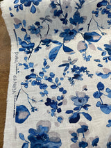 Trend Vern Blue Floral D3367 Linen Cotton Fabric - Aqua/Citrine Floral, 54" Width (By The Yard)