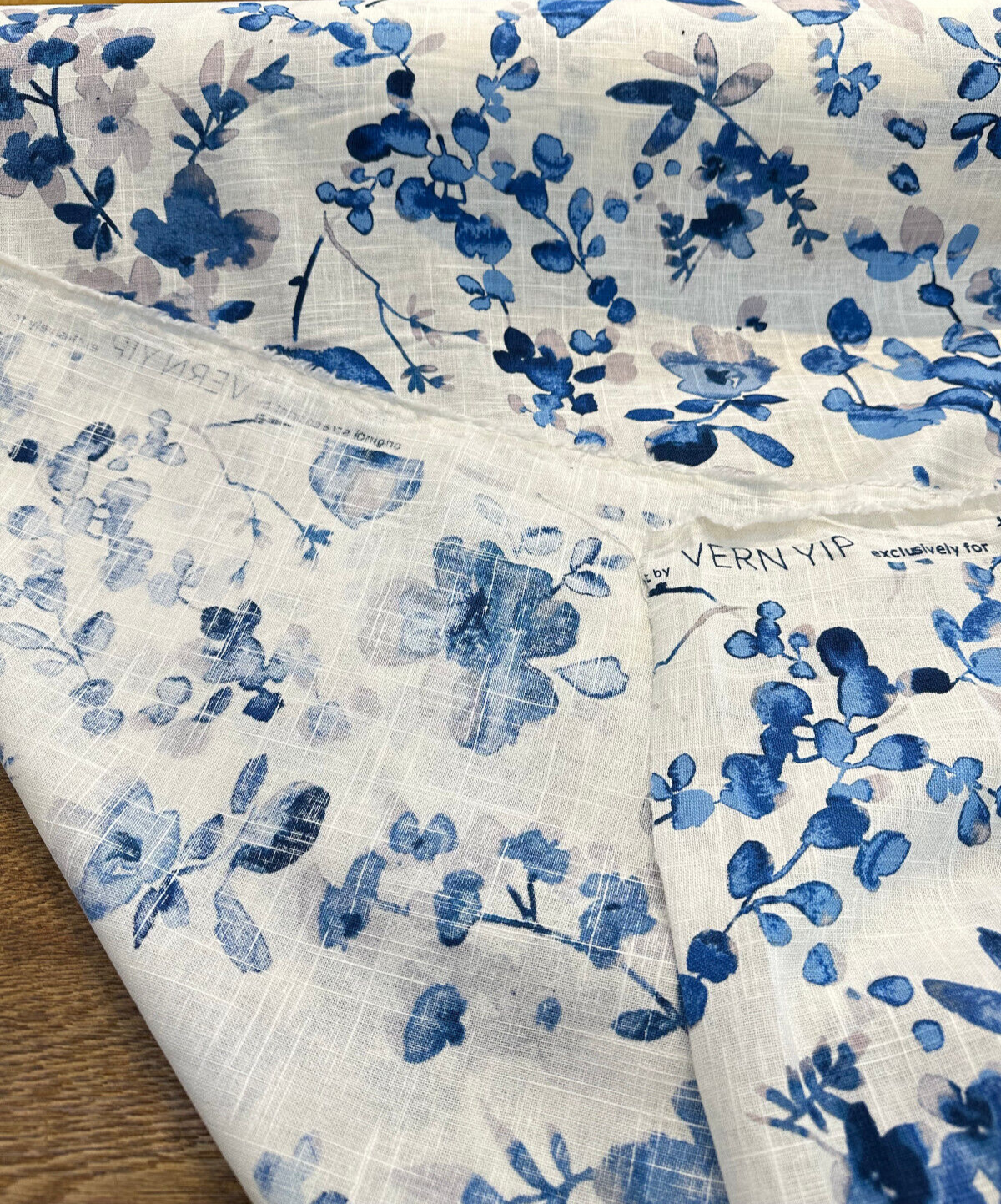 Trend Vern Blue Floral D3367 Linen Cotton Fabric - Aqua/Citrine Floral, 54" Width (By The Yard)