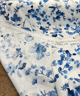 Trend Vern Blue Floral D3367 Linen Cotton Fabric - Aqua/Citrine Floral, 54" Width (By The Yard)
