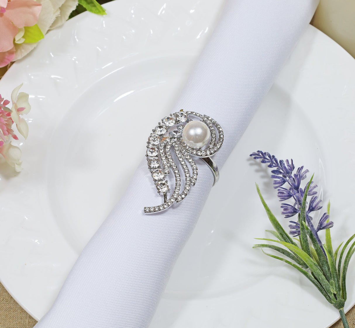 Rhinestone Napkin Ring Swirl Pearl
