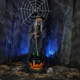 Haunted Living 6-ft Witch with Cauldron Motion Activated Lighted Animatronic Halloween Decoration