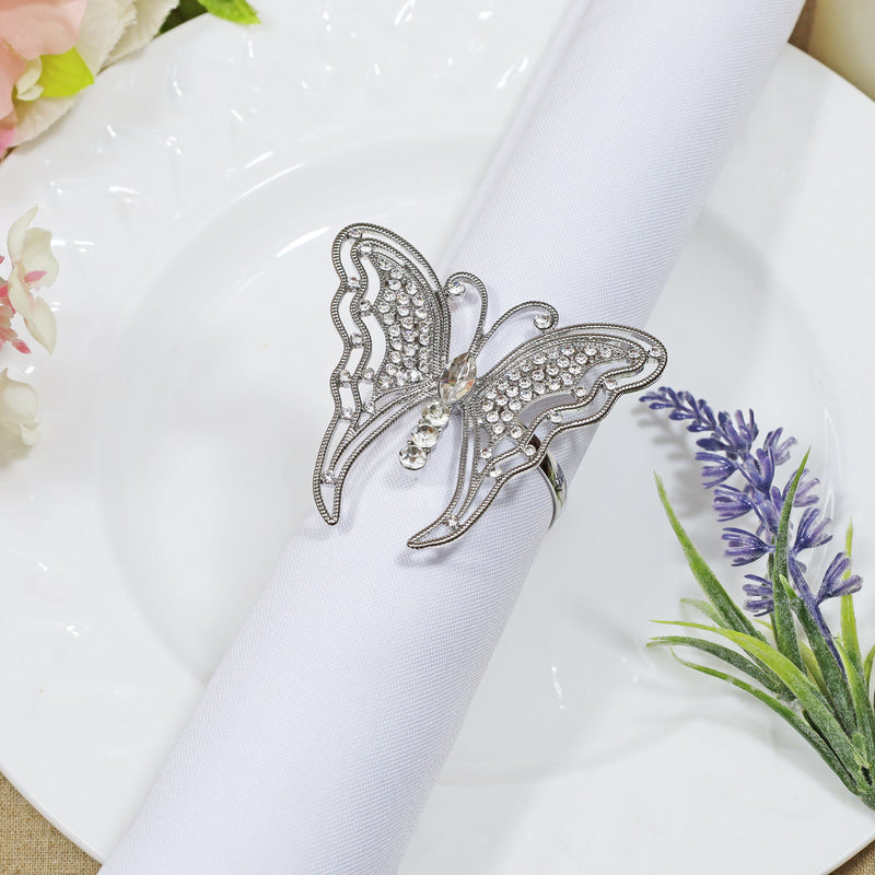 Rhinestone Napkin Ring Silver Butterfly