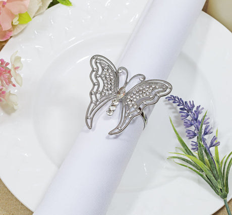 Rhinestone Napkin Ring Silver Butterfly