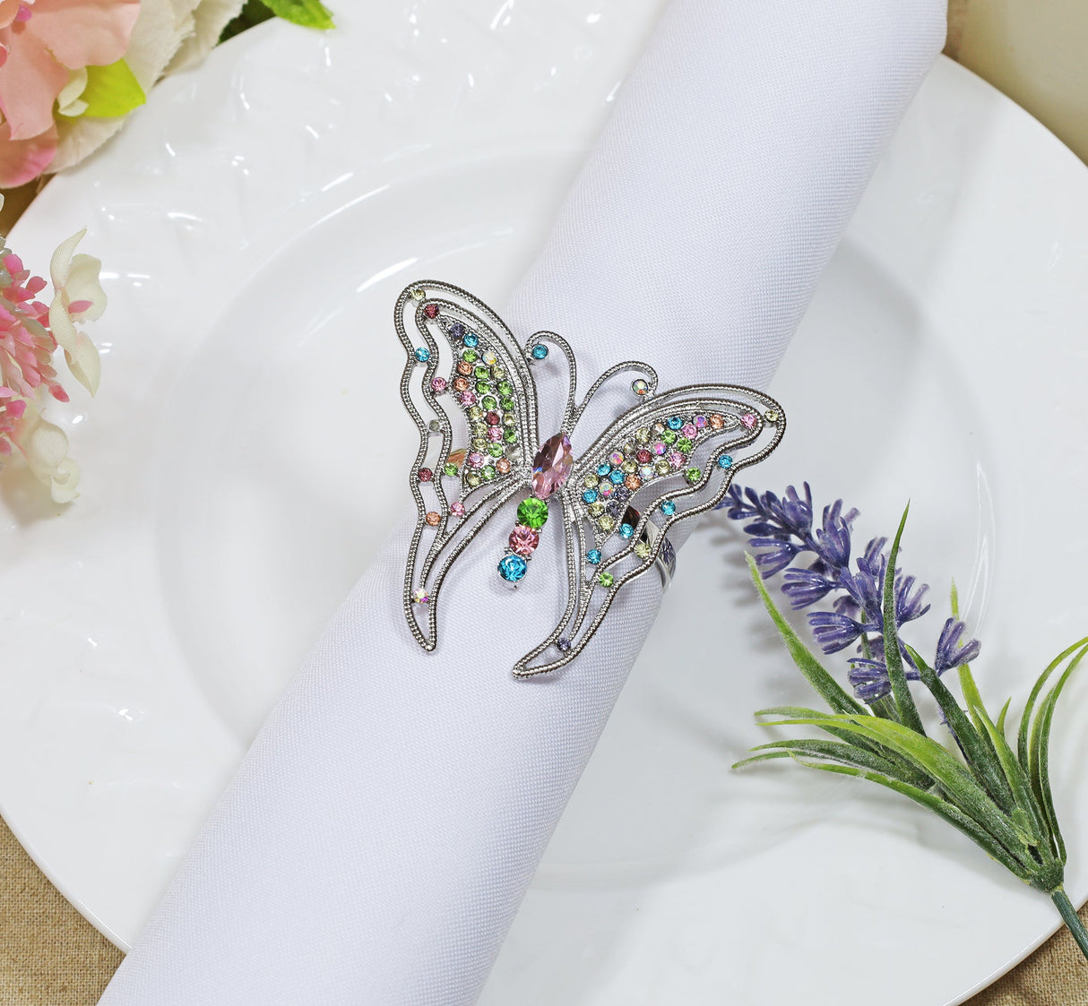 Rhinestone Napkin Ring Butterfly Multicolor