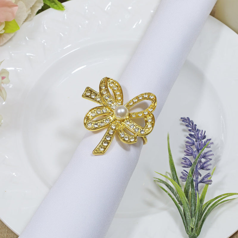 Napkin Ring Gold Rhinestone Collapsible Ribbon Bow