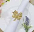 Napkin Ring Gold Rhinestone Collapsible Ribbon Bow