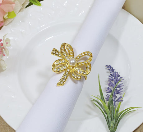 Napkin Ring Gold Rhinestone Collapsible Ribbon Bow