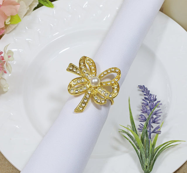 Napkin Ring Gold Rhinestone Collapsible Ribbon Bow