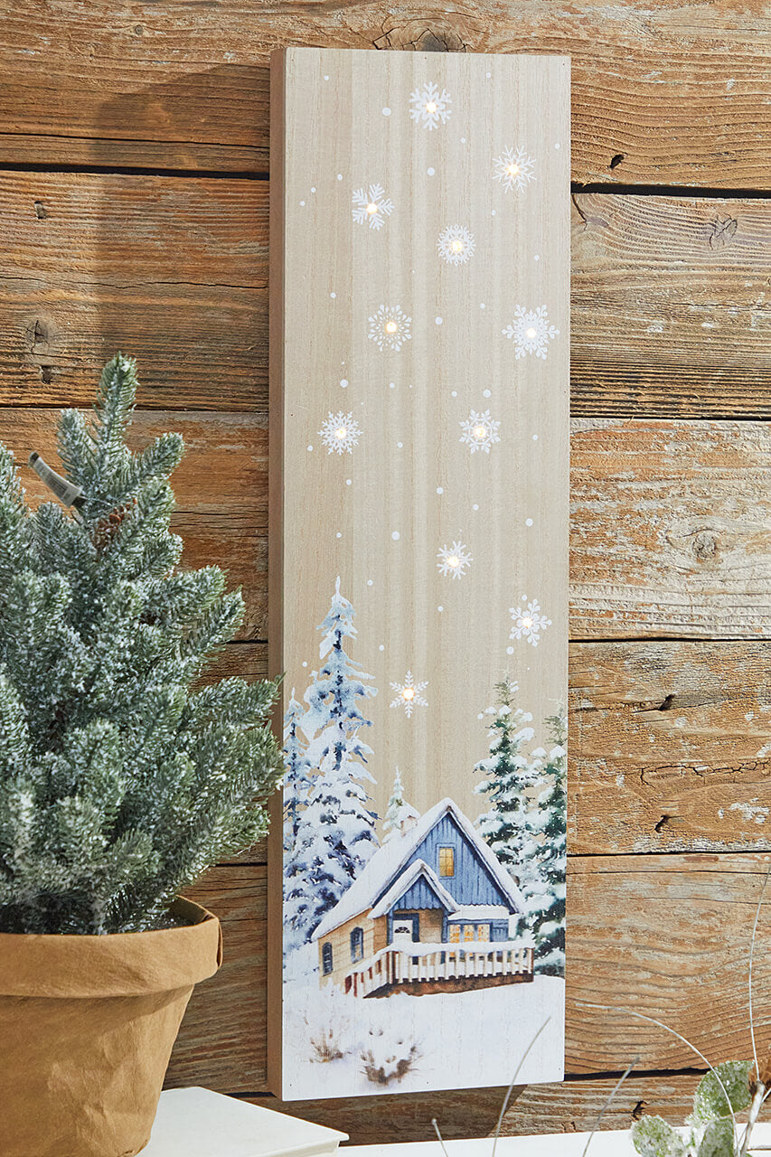 24” Lighted Winter Wood Wall Art