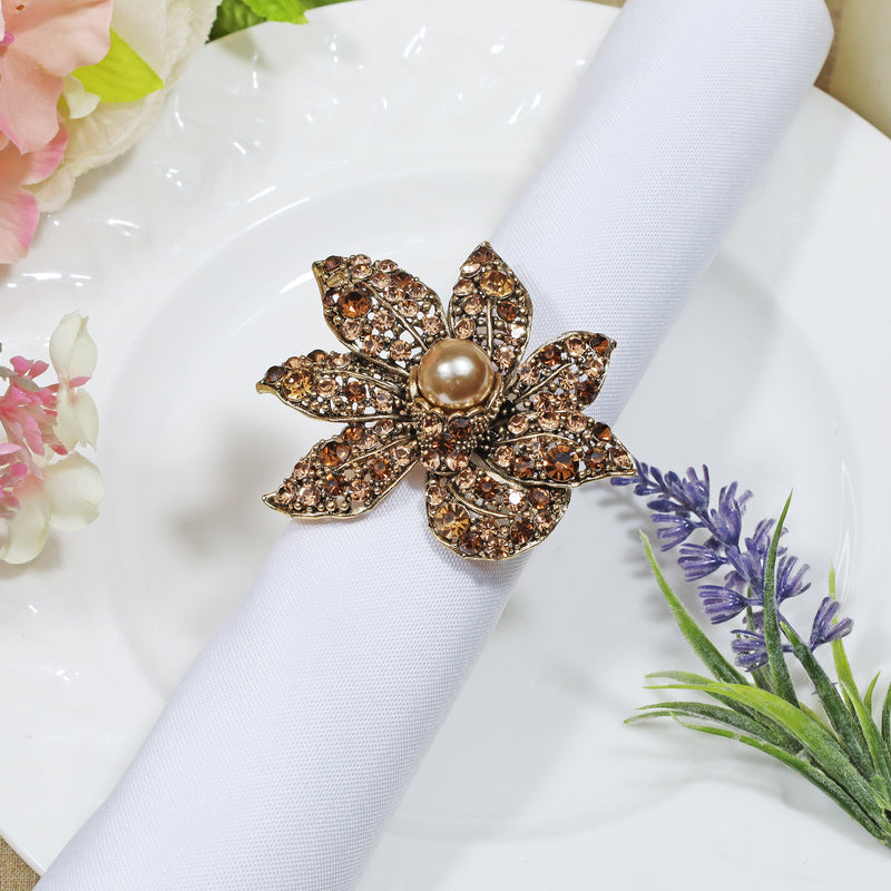 Rhinestone Napkin Ring Brown Leaves with Pearl