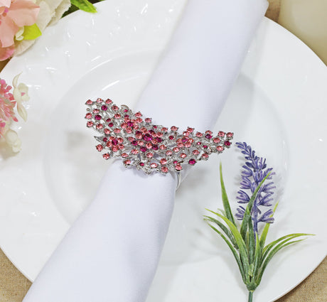 Rhinestone Napkin Ring Pink Butterfly