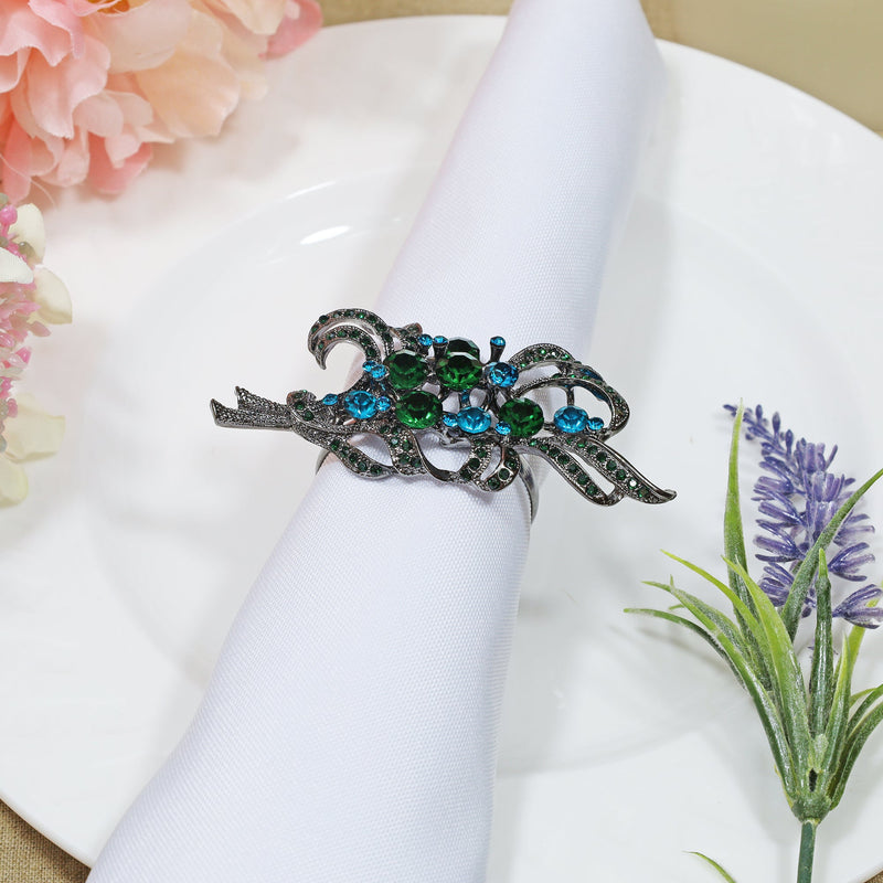 Rhinestone Napkin Ring Hunter Green/Blue Bouquet
