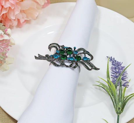 Rhinestone Napkin Ring Hunter Green/Blue Bouquet