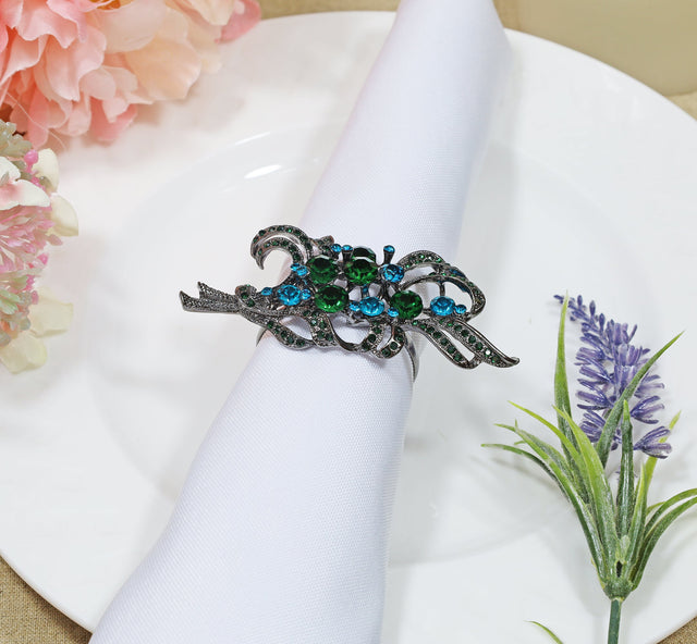Rhinestone Napkin Ring Hunter Green/Blue Bouquet