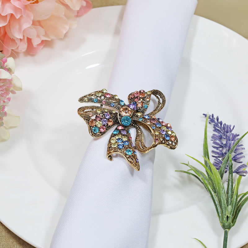 Rhinestone Napkin Ring Multicolor Ribbon Bow