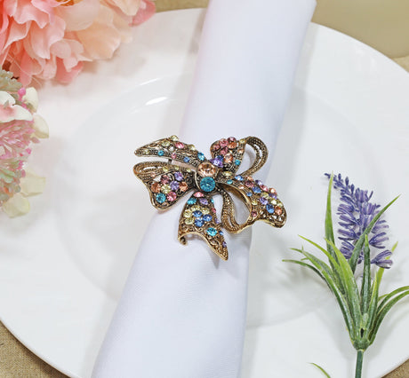Rhinestone Napkin Ring Multicolor Ribbon Bow